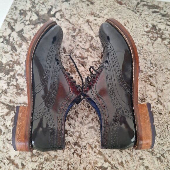 Ted Baker  Black Brown Patent Leather oxfords dress‎ shoes size 7.5 US/40.5 EU